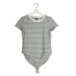Gap White Crewneck Black Stripe Short Sleeve Bodysuit Size Medium Classic